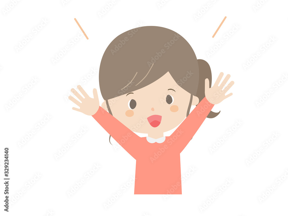 A girl who rejoices with both hands. A girl who rejoices with both hands.