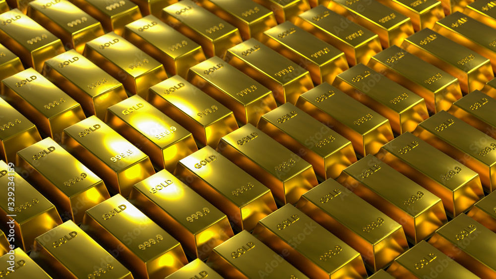 Obraz premium Gold bars in bank vault. Storage. 3d render