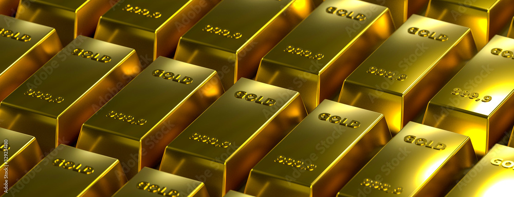 Gold bars in bank vault. Storage. 3d render Gold bars in bank vault. Storage. 3d render