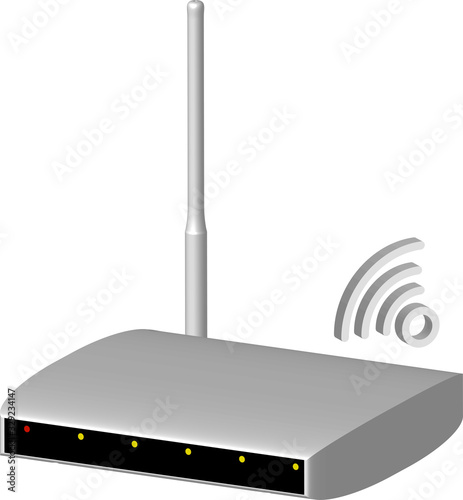 Realistic 3D white router on transparent background with wifi symbol, isolated