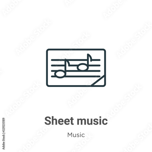Sheet music outline vector icon. Thin line black sheet music icon, flat vector simple element illustration from editable music concept isolated stroke on white background