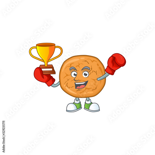 Happy face of boxing winner molasses cookies in mascot design style