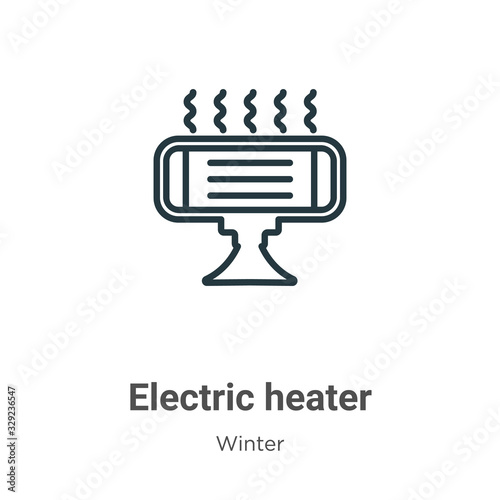 Electric heater outline vector icon. Thin line black electric heater icon, flat vector simple element illustration from editable winter concept isolated stroke on white background