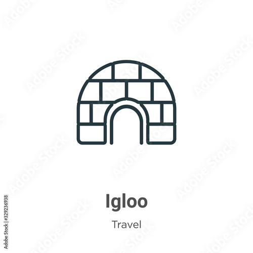 Igloo outline vector icon. Thin line black igloo icon, flat vector simple element illustration from editable travel concept isolated stroke on white background