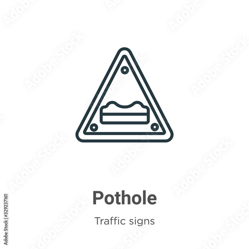 Pothole outline vector icon. Thin line black pothole icon, flat vector simple element illustration from editable traffic signs concept isolated stroke on white background