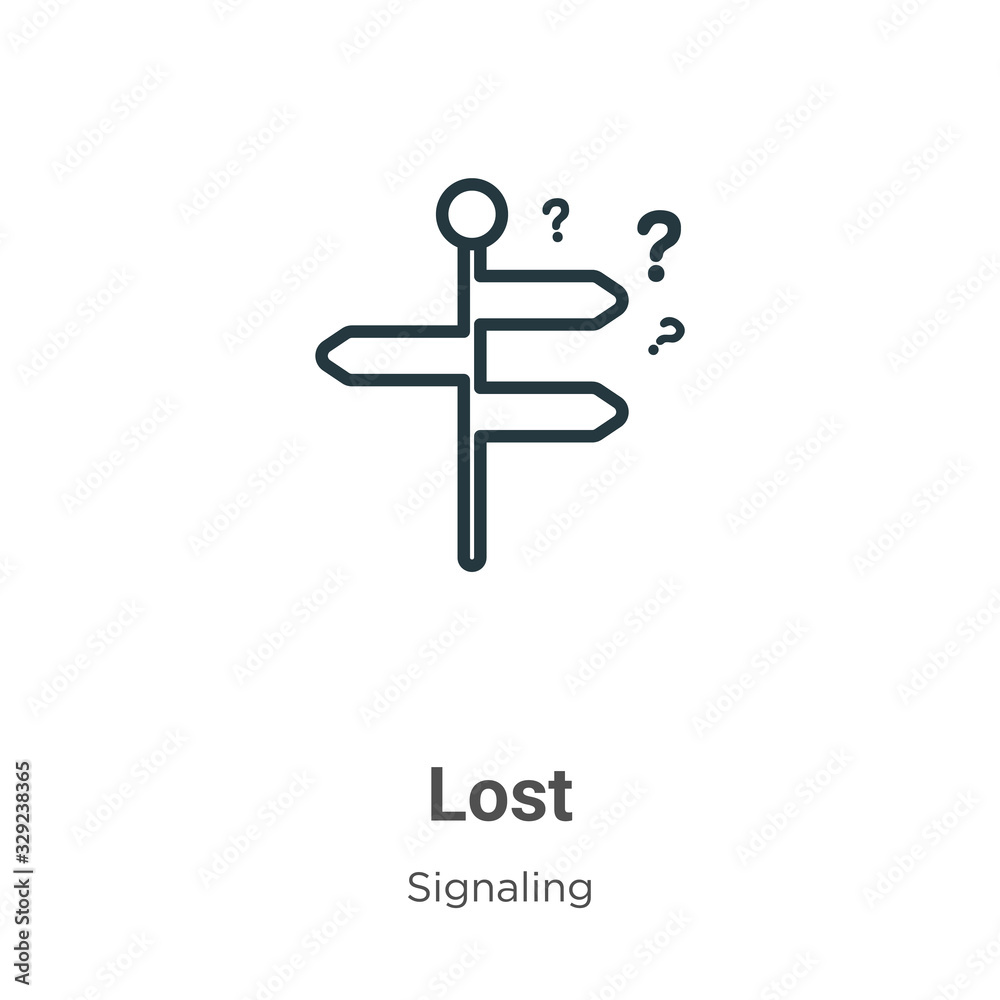 Lost outline vector icon. Thin line black lost icon, flat vector simple ...