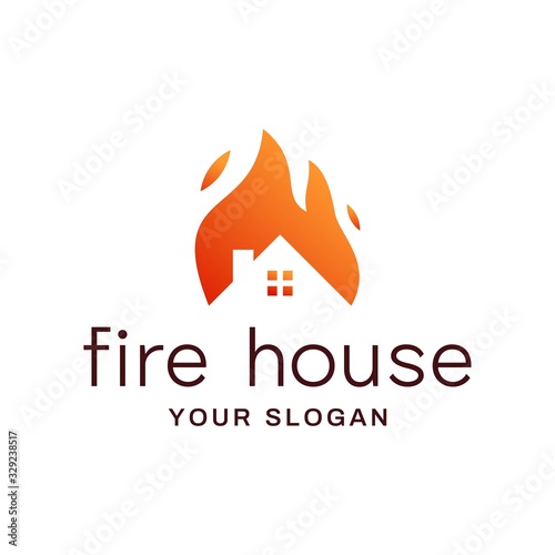 Modern Logo Design with Gradient, House with Fire on it, House Fire Danger