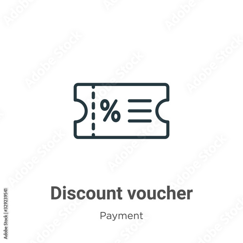 Discount voucher outline vector icon. Thin line black discount voucher icon, flat vector simple element illustration from editable payment methods concept isolated stroke on white background