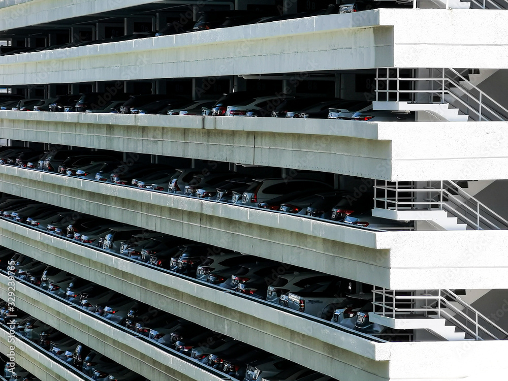 Many car in multilevel of Car parking garage: concept of eco world, traffic and automation industry
