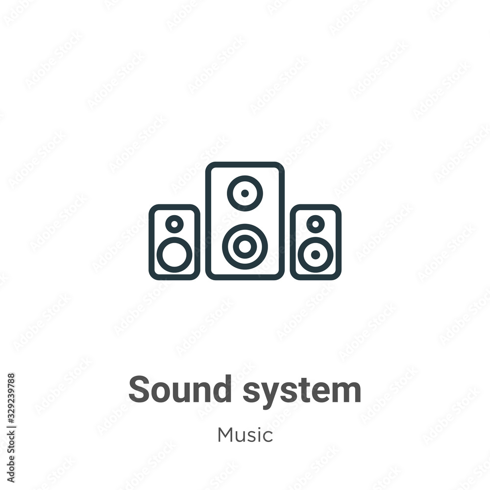 Sound system outline vector icon. Thin line black sound system icon, flat vector simple element illustration from editable music concept isolated stroke on white background