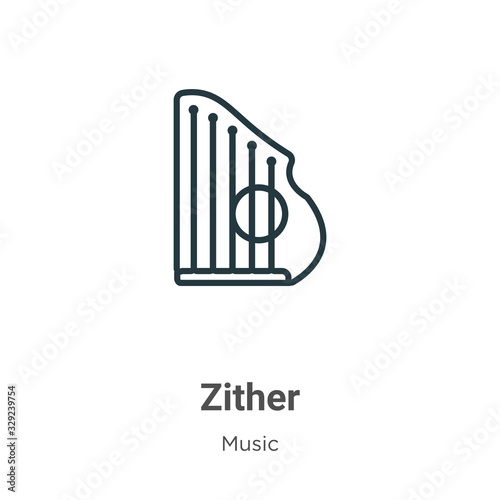 Zither outline vector icon. Thin line black zither icon, flat vector simple element illustration from editable music concept isolated stroke on white background