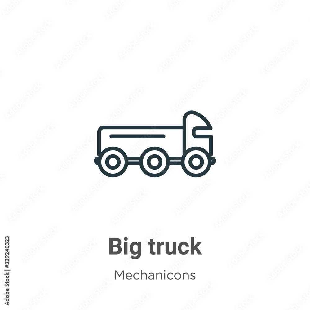 Big truck outline vector icon. Thin line black big truck icon, flat vector simple element illustration from editable mechanicons concept isolated stroke on white background