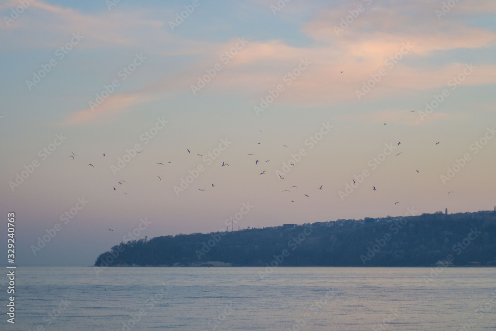 Beautiful evening in Varna, Bulgaria, sunset over the sea, beautiful landscape, colorful sky