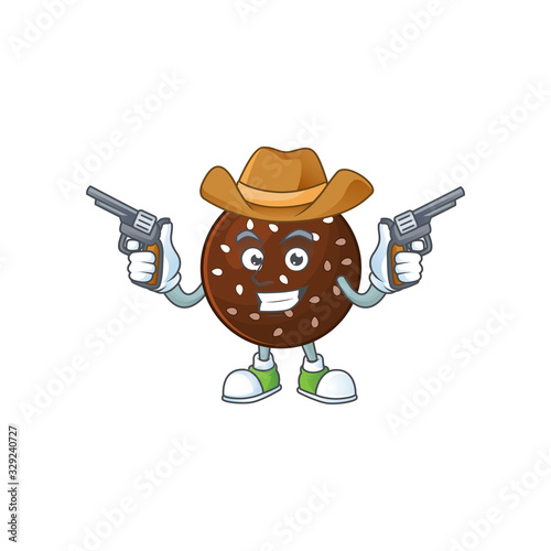 Cool cowboy cartoon design of chokladboll holding guns