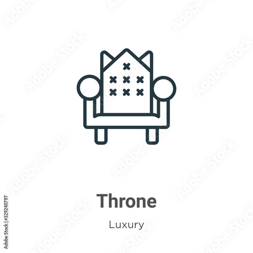 Throne outline vector icon. Thin line black throne icon, flat vector simple element illustration from editable luxury concept isolated stroke on white background