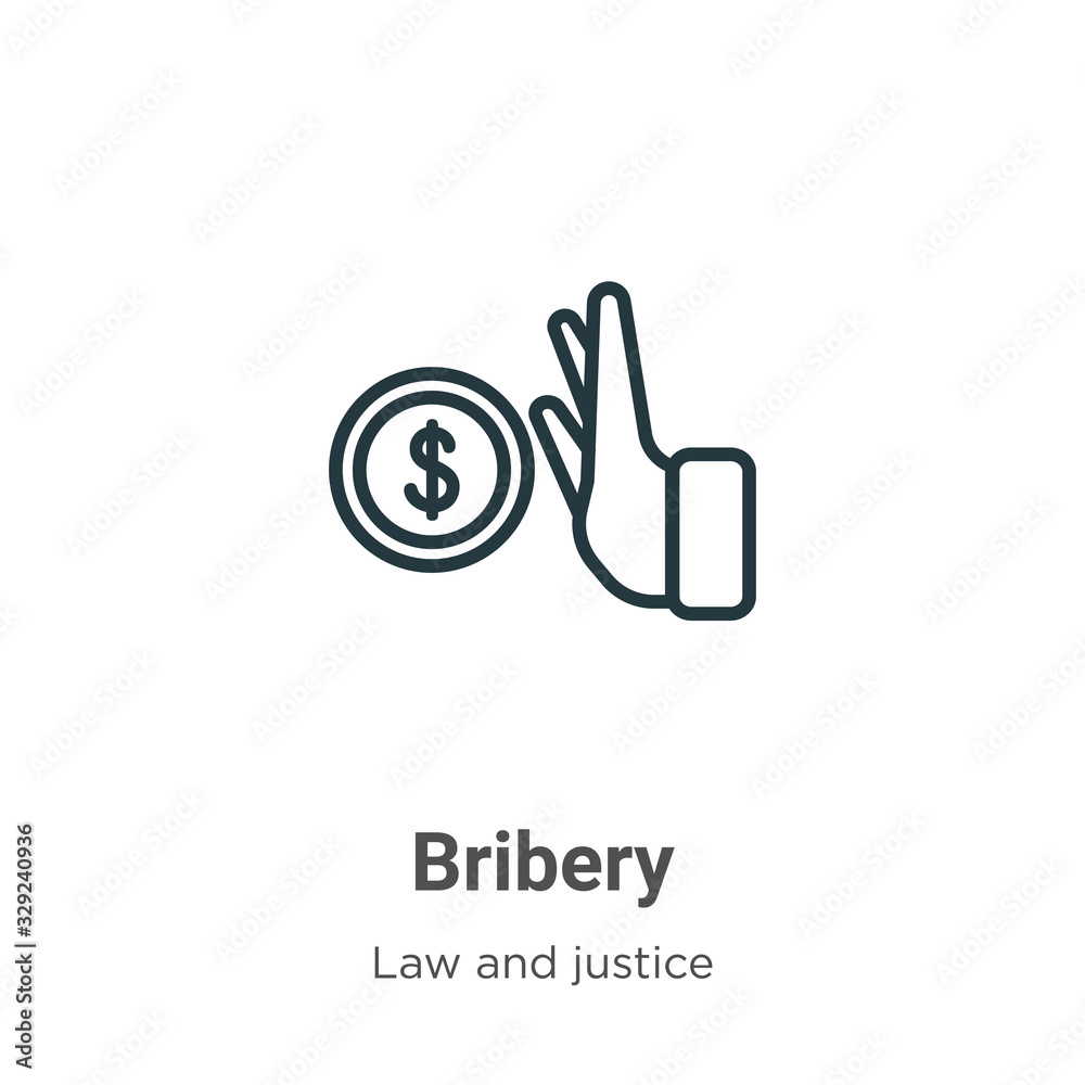 Bribery outline vector icon. Thin line black bribery icon, flat vector simple element illustration from editable law and justice concept isolated stroke on white background