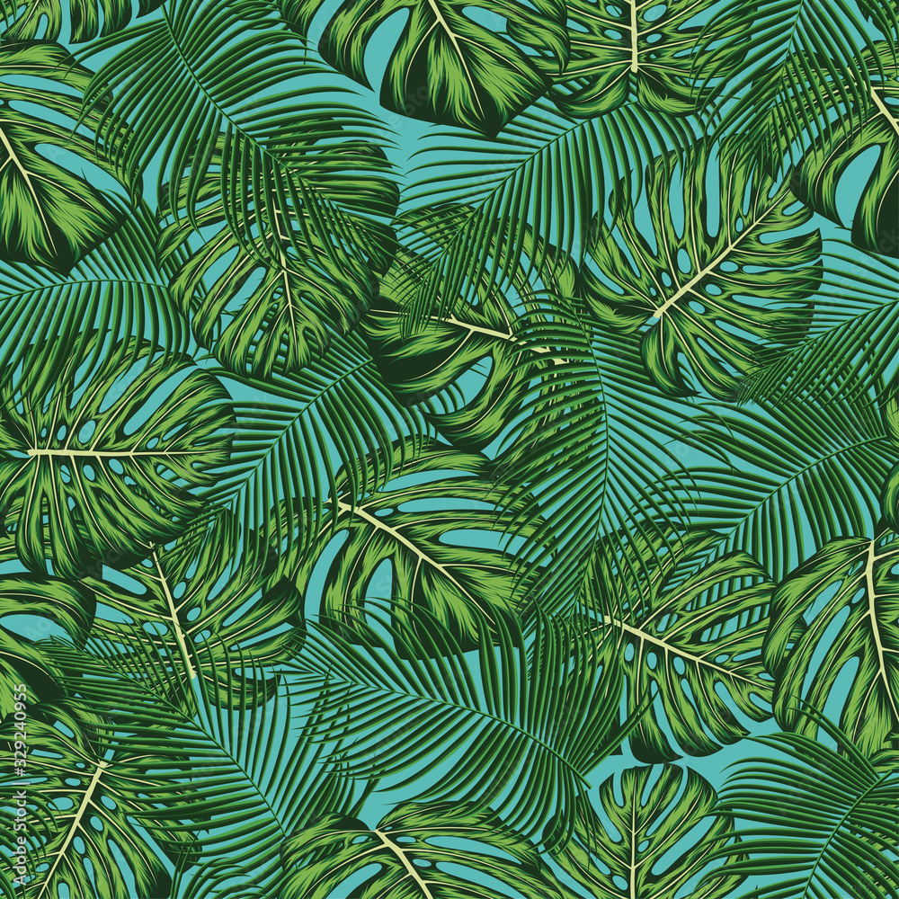 Tropical summer leaves seamless pattern. vector background