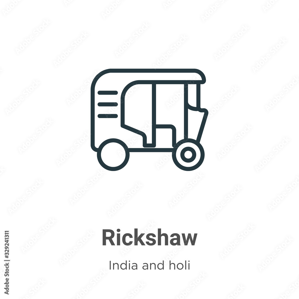 Rickshaw outline vector icon. Thin line black rickshaw icon, flat vector simple element illustration from editable india concept isolated stroke on white background