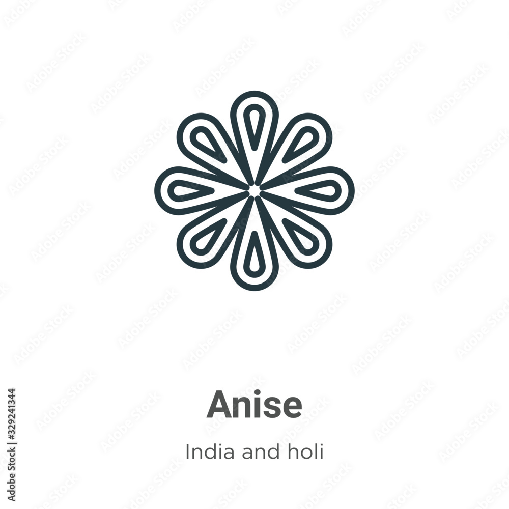 Anise outline vector icon. Thin line black anise icon, flat vector simple element illustration from editable india concept isolated stroke on white background