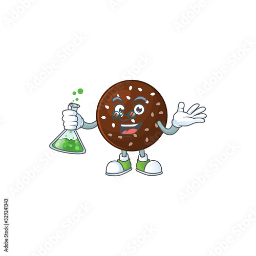 Chokladboll brainy Professor Cartoon design grasp a glass tube