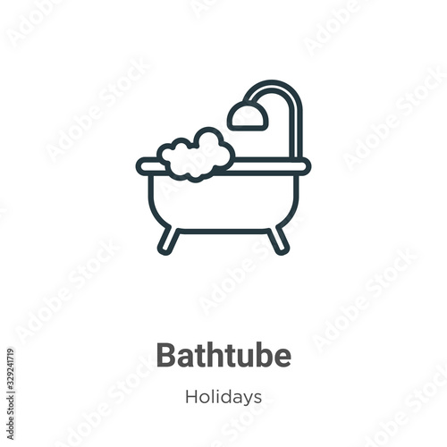 Bathtube outline vector icon. Thin line black bathtube icon, flat vector simple element illustration from editable holidays concept isolated stroke on white background