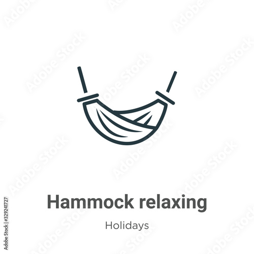 Hammock relaxing outline vector icon. Thin line black hammock relaxing icon, flat vector simple element illustration from editable holidays concept isolated stroke on white background