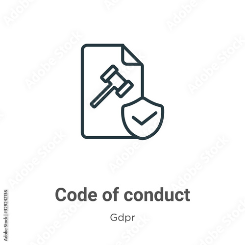 Code of conduct outline vector icon. Thin line black code of conduct icon, flat vector simple element illustration from editable gdpr concept isolated stroke on white background