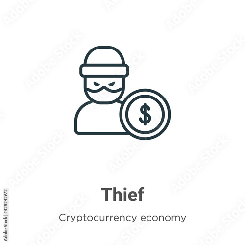 Thief outline vector icon. Thin line black thief icon, flat vector simple element illustration from editable blockchain concept isolated stroke on white background