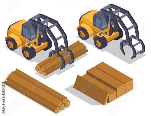 Sawmill Bulldozers Isometric Composition