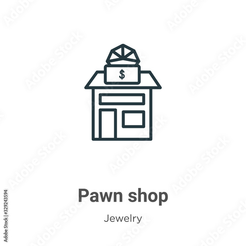 Pawn shop outline vector icon. Thin line black pawn shop icon, flat vector simple element illustration from editable jewelry concept isolated stroke on white background