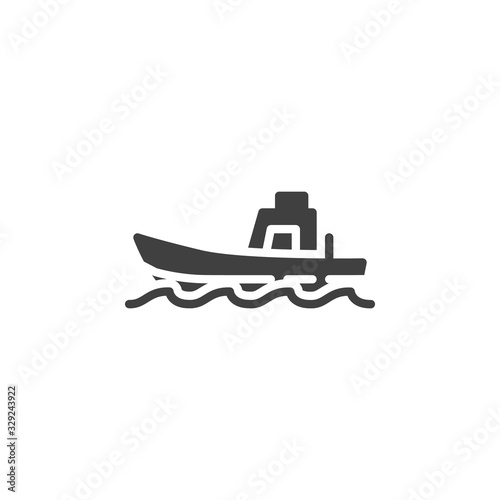 Sailboat on wave vector icon. filled flat sign for mobile concept and web design. Ship, boat on sea water glyph icon. Symbol, logo illustration. Vector graphics