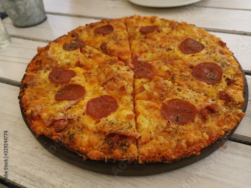 pizza with salami and cheese