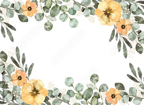 水彩 葉 花 装飾 フレーム ユーカリ イラスト Stock Illustration Adobe Stock