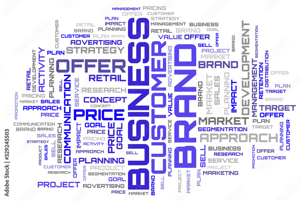Blue word cloud art. Business modern design illustration Blue word cloud art. Business modern design illustration