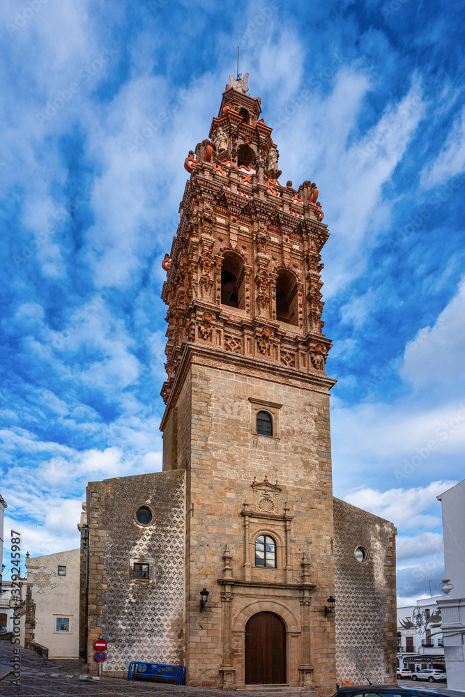 Bell tower of Saint Michael in Jerez de los Caballeros, province Badajoz, Spain