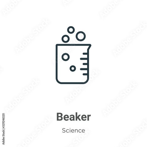 Beaker outline vector icon. Thin line black beaker icon, flat vector simple element illustration from editable science concept isolated stroke on white background