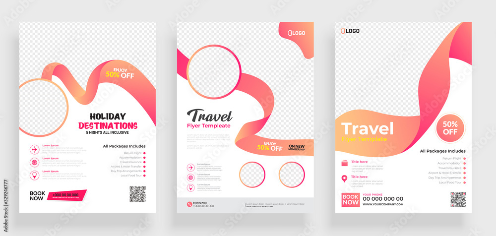 Travel flyer template design with contact and venue details.
