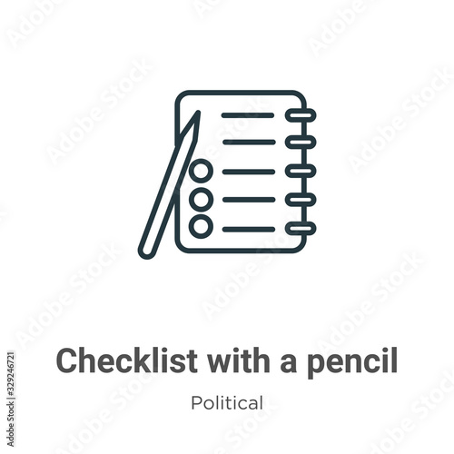 Checklist with a pencil outline vector icon. Thin line black checklist with a pencil icon, flat vector simple element illustration from editable political concept isolated stroke on white background