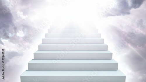 Valokuva Stairway to Heaven in Cloudy Sky with Sunlight Rays Shining Down - Abstract Back