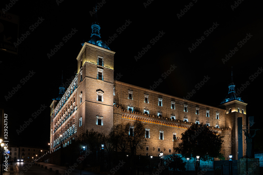 Naklejka premium View of the Alcazar of Toledo at night in Toledo Spain