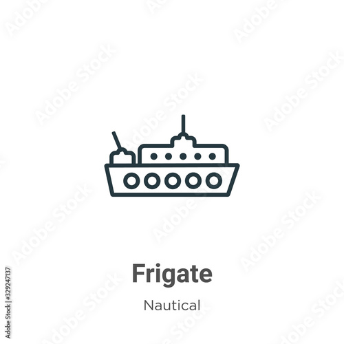 Frigate outline vector icon. Thin line black frigate icon, flat vector simple element illustration from editable nautical concept isolated stroke on white background