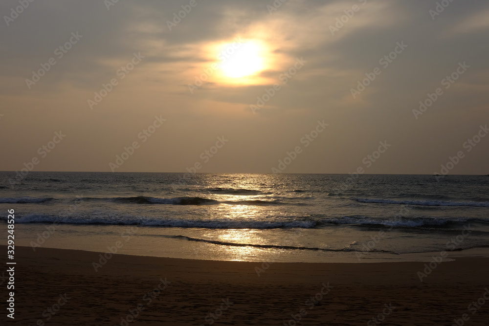 Beautiful sunset in the Indian ocean on the island of Sri Lanka