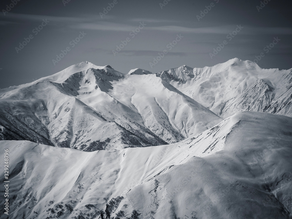 Caucasus mountain and ski resort in Gudauri, Georgia.