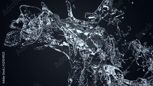 4k slow motion 3d blue vortex water flow with a splashes isolated on a white background with alpha matte