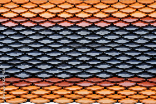 Roof architecture at Wat Pho, Wat Phra Chetuphon Vimolmangklararm Rajwaramahaviharn in Bangkok, Thailand