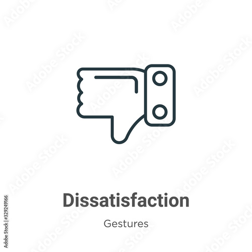 Dissatisfaction outline vector icon. Thin line black dissatisfaction icon, flat vector simple element illustration from editable gestures concept isolated stroke on white background