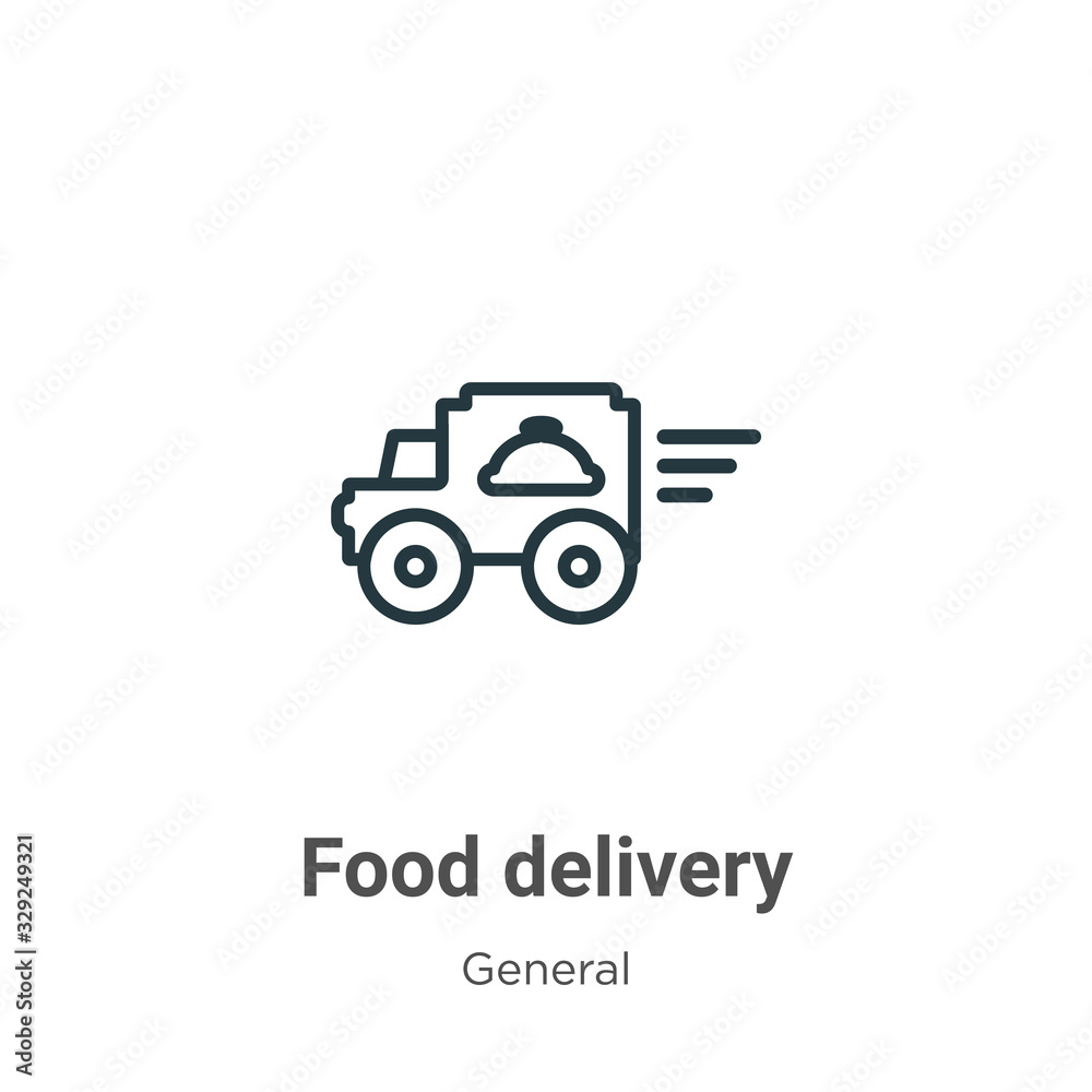 Food delivery outline vector icon. Thin line black food delivery icon, flat vector simple element illustration from editable general concept isolated stroke on white background