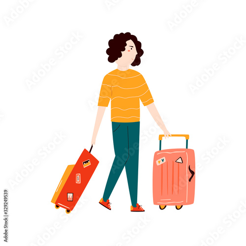 Young woman with suitcases going for vacation