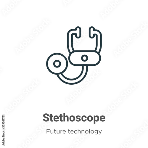 Stethoscope outline vector icon. Thin line black stethoscope icon, flat vector simple element illustration from editable future technology concept isolated stroke on white background