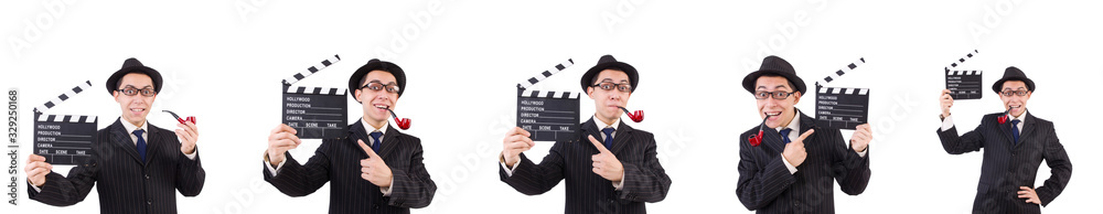 Funny gentleman in striped suit isolated on white Funny gentleman in striped suit isolated on white